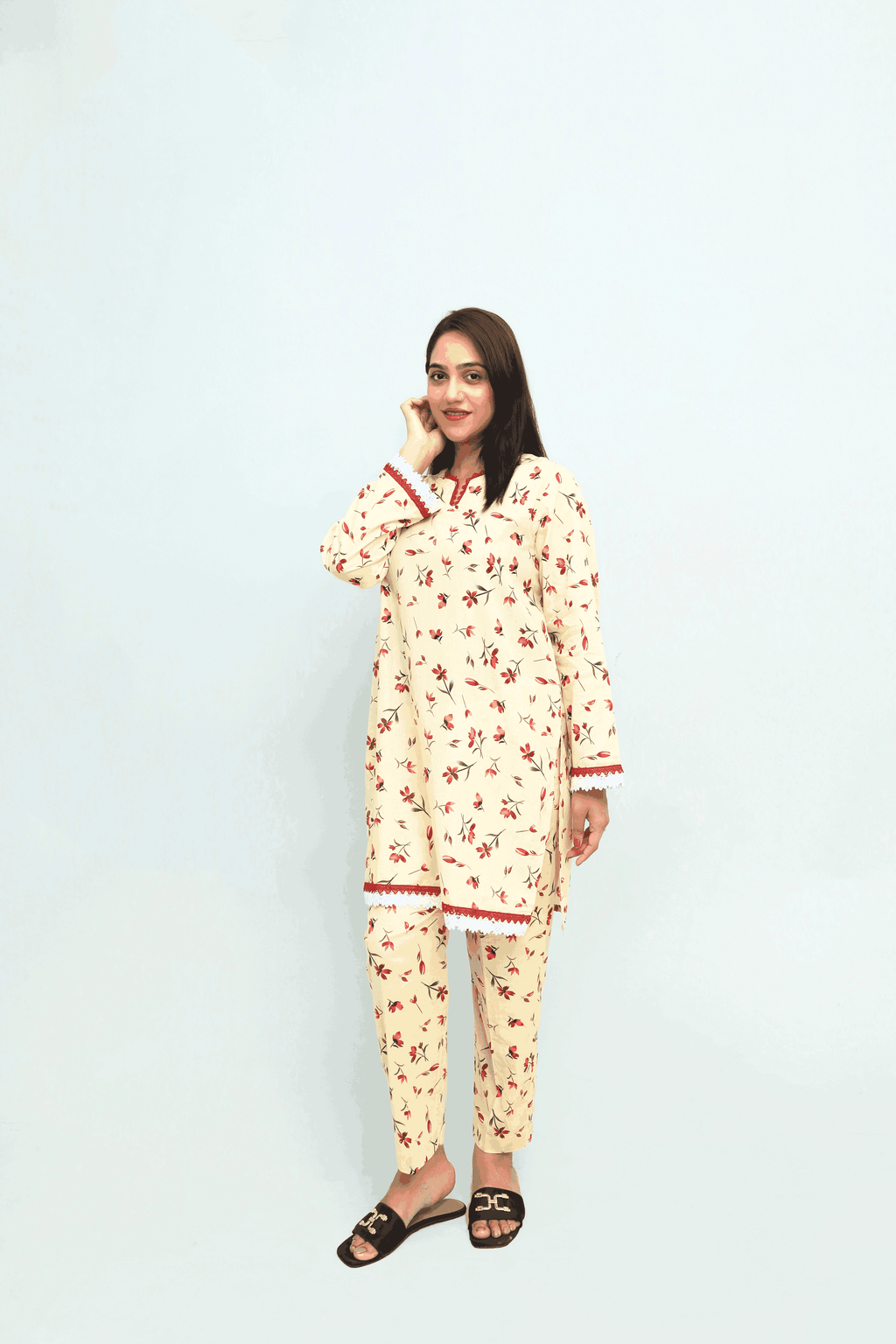 Creamy Floral Lawn Co-Ord Set